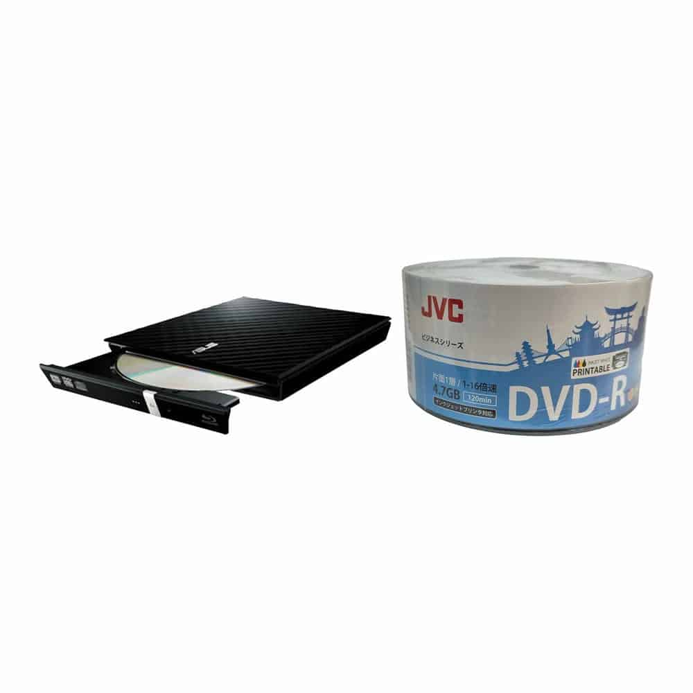 ASUS LITE External Slimline DVD x8 Re-Writer USB and JVC DVD-R Printable DVD 50-Pack Bundle